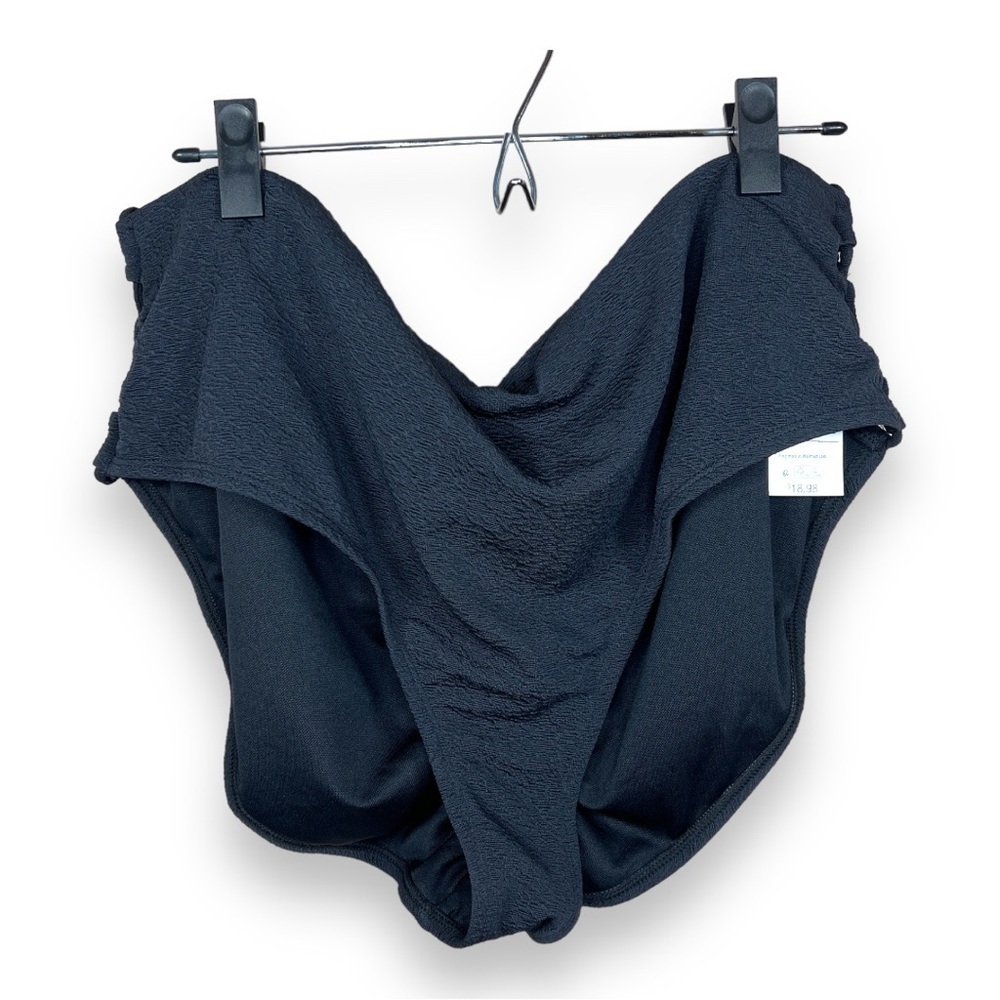 NEW 2X BLACK SWIM BOTTOM TIME AND TRU RUCHED BIKINI STYLE STRAPPY PLUS NWT